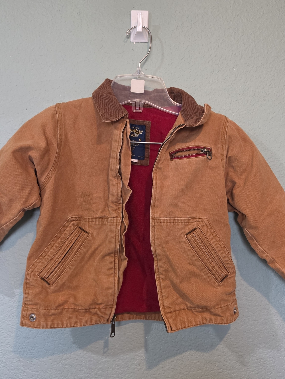 Vintage Y2K OshKosh B'gosh Boys Chore Barn Duck Coat Canvas Corduroy Collar Sz 5
